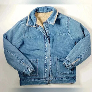 Forever 21 1990s Y2K vintage Small Reversible Denim/Retro Sherpa Jacket  Metal